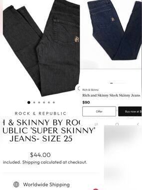 Rich And Skinny Women's Denim Dark Blue Jeans Size 25 Made In USA Vintage